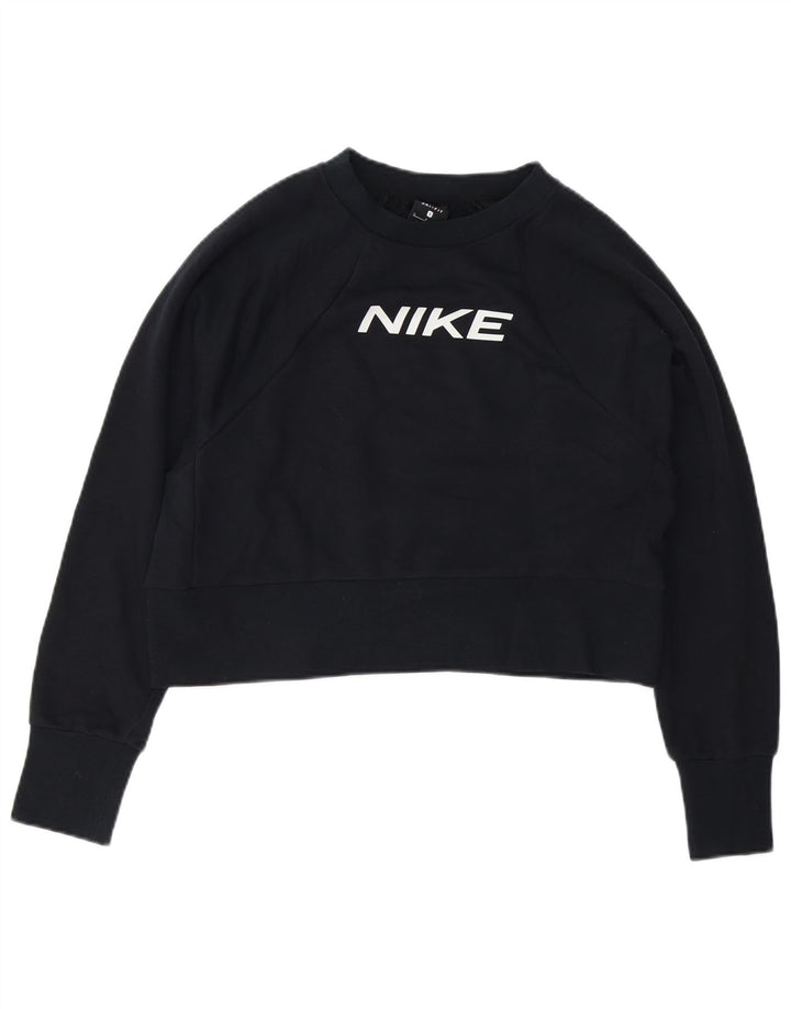 Nike Womens Dri Fit Crop Oversized Moletom Jumper UK 10 Pequeno Preto