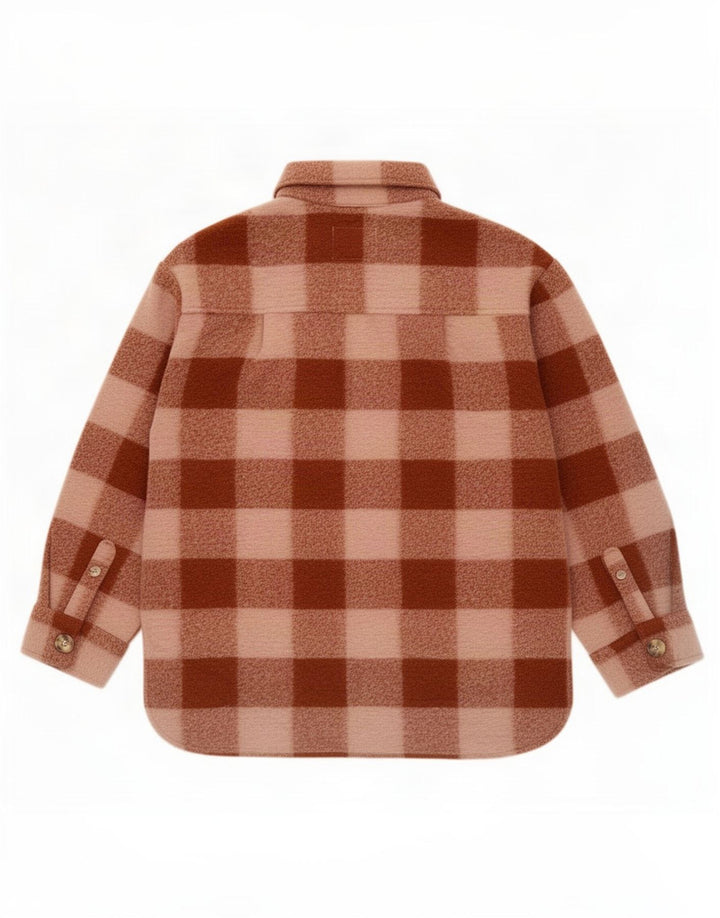 Camisa Zara Boys Overshirt Flanela 11-12 Anos Poliéster Xadrez Marrom