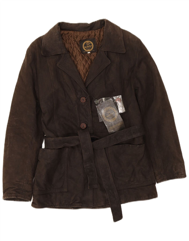 Jaqueta de couro feminina vintage UK 14 marrom médio
