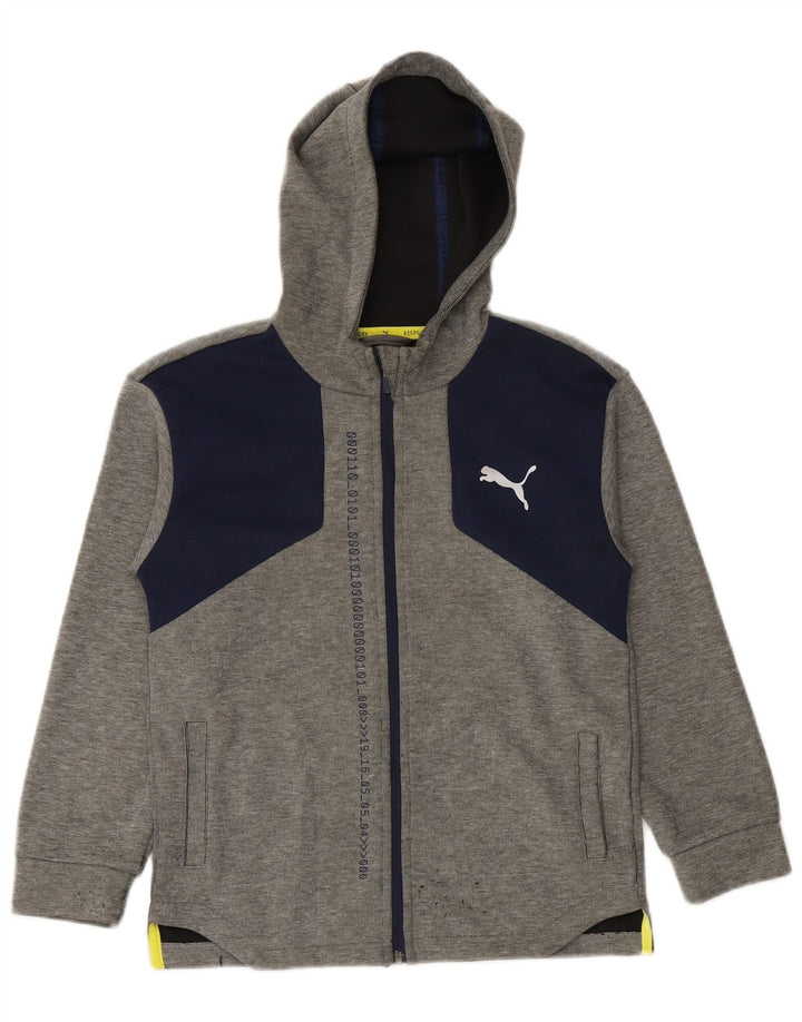 Suéter PUMA Boys Graphic Zip com capuz 9-10 anos cinza colorblock poliéster