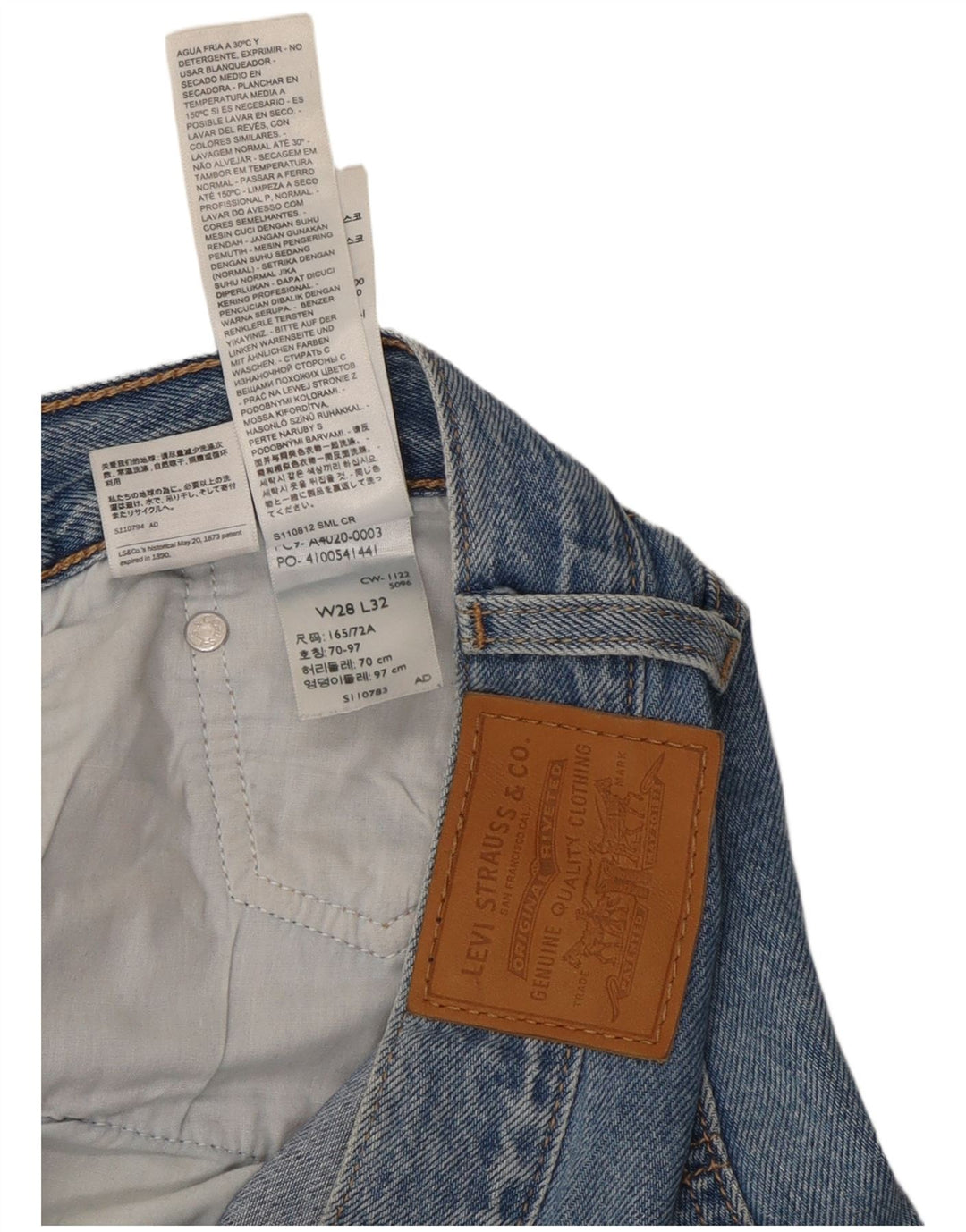 Jeans feminino de perna larga Levi's W28 L32 algodão azul