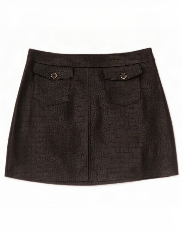 Zara Minissaia feminina de couro sintético médio W28 preta com estampa animal