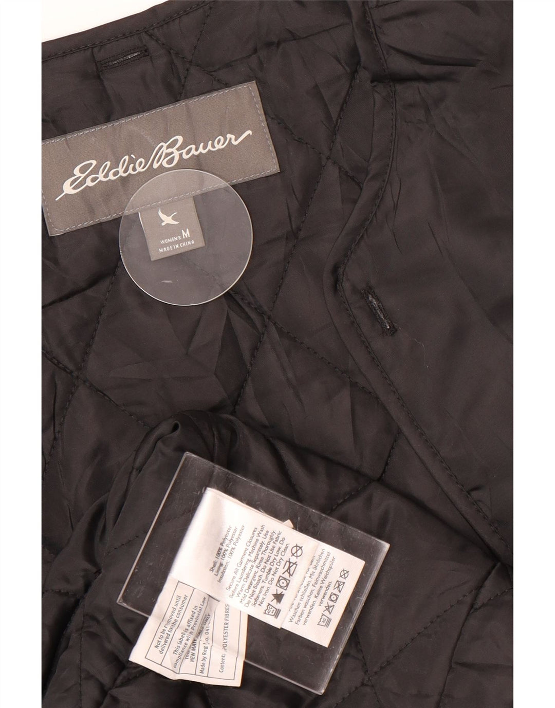 Jaqueta bomber feminina Eddie Bauer UK 14 poliéster preto médio