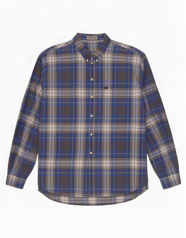 Camisa masculina Les Copains IT 50 algodão xadrez azul médio