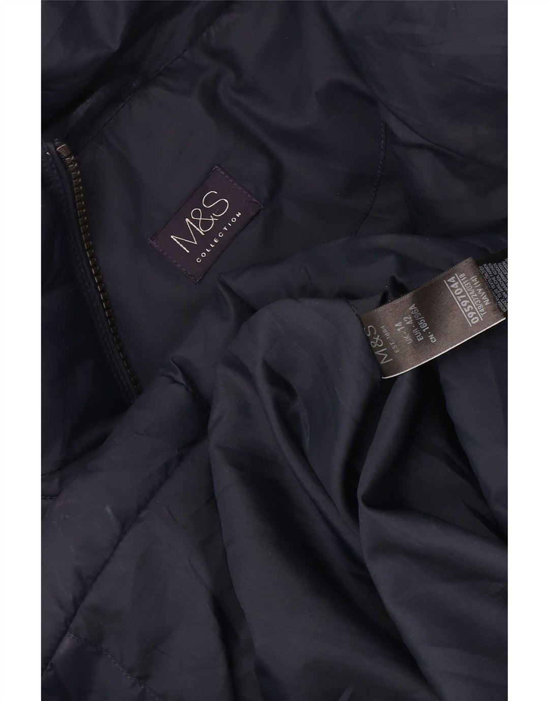 Casaco acolchoado feminino Marks & Spencer Reino Unido 14 grande poliéster azul marinho