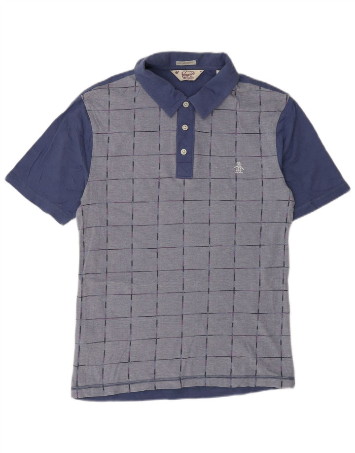Camisa polo masculina Heritage Slim Fit da Penguin, algodão xadrez azul médio