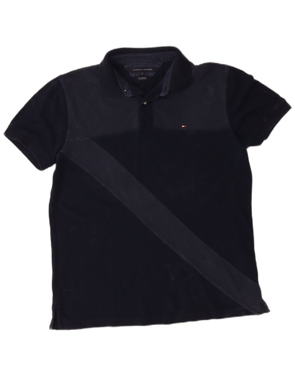 Camisa polo masculina Tommy Hilfiger Custom Fit grande bloco colorido azul marinho