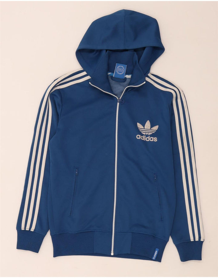 Adidas masculino zip moletom com capuz pequeno azul poliéster