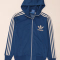 Adidas masculino zip moletom com capuz pequeno azul poliéster