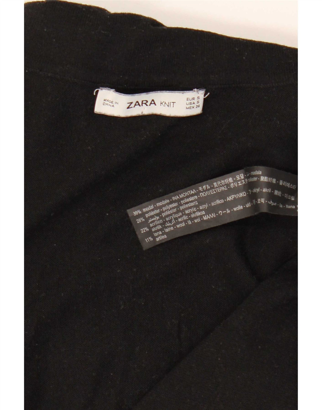 Zara Suéter feminino com gola redonda e gola alta Reino Unido 10 pequeno modal preto