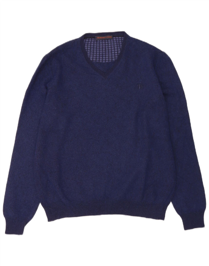 Suéter masculino TRUSSARDI com decote em V 2XL lã azul marinho