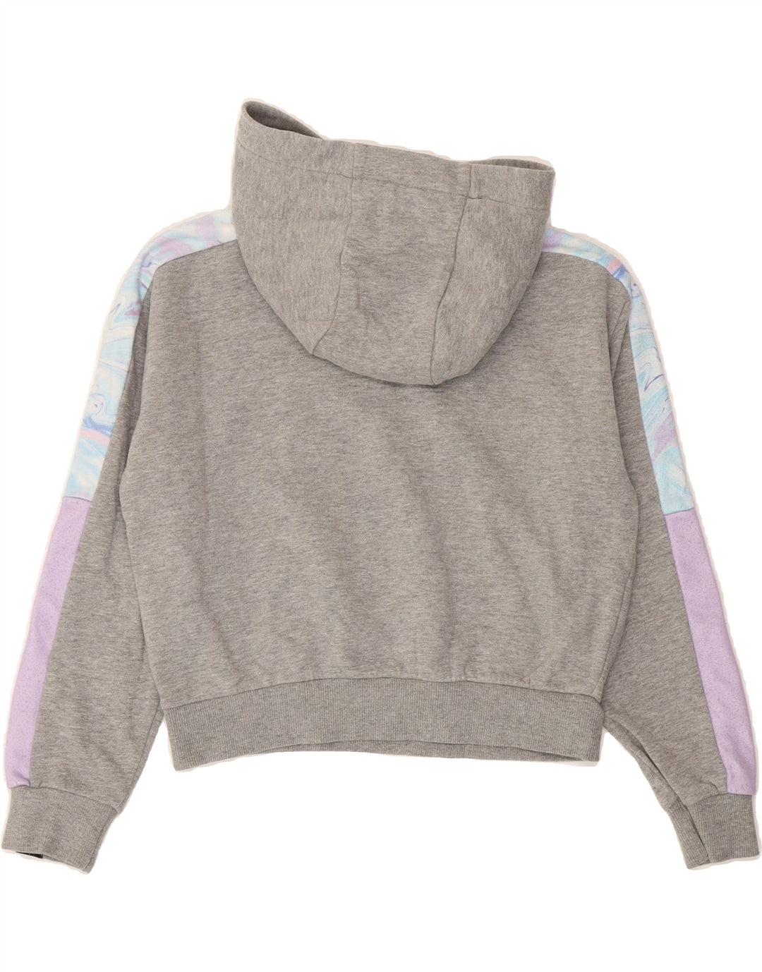 ELLESSE Girls Graphic Crop Hoodie Jumper 8-9 Years Grey Colourblock Cotton Vintage Ellesse and Second-Hand Ellesse from Messina Hembry 