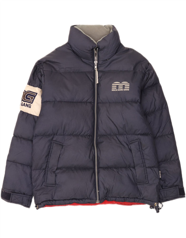 Jaqueta acolchoada gráfica masculina Much More UK 38 bloco colorido azul marinho médio