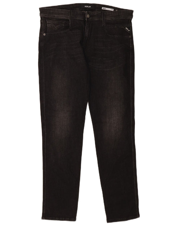 Replay Mens Anbass Slim Jeans W34 L32 Algodão Preto