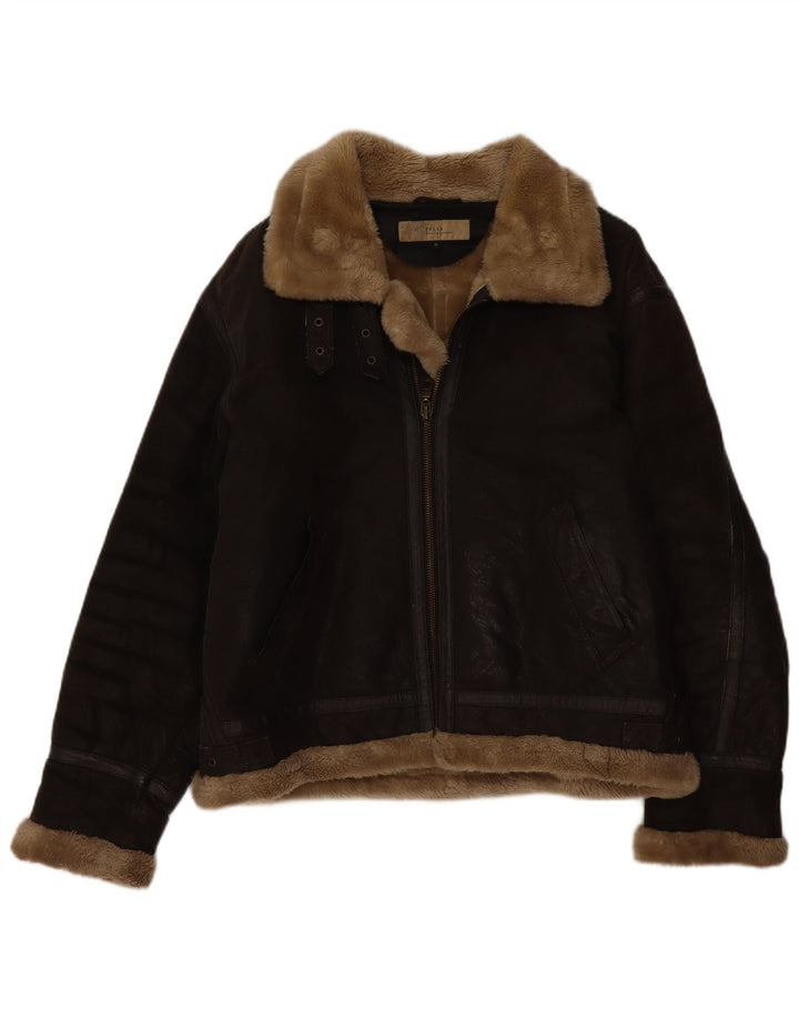 Jaqueta masculina de couro Shearling Bata UK 38 couro marrom médio