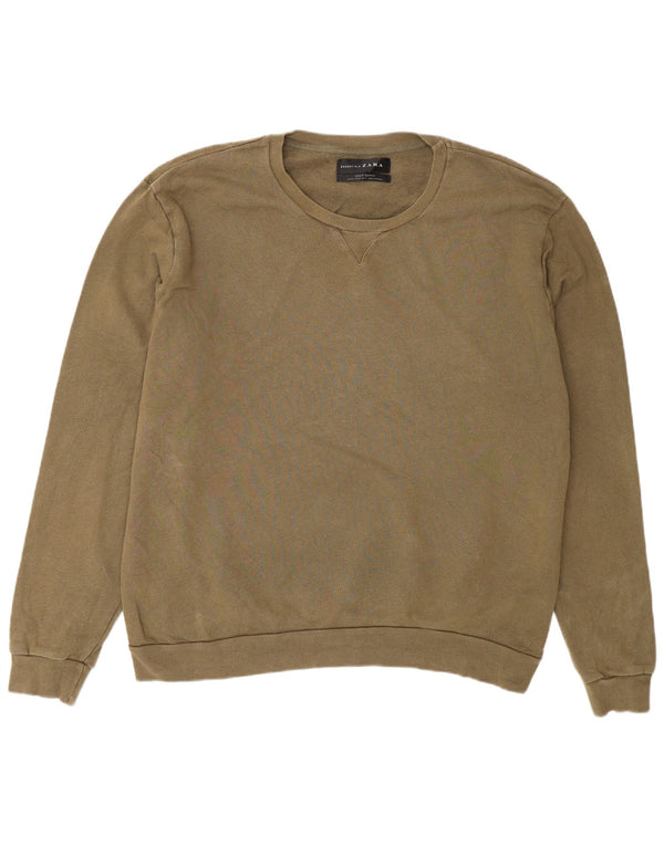 Zara Moletom Masculino Jumper 2XL Algodão Cáqui