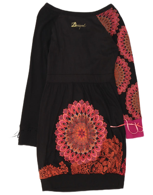 Vestido feminino Desigual com bainha estampada de manga comprida Reino Unido 12 médio preto floral
