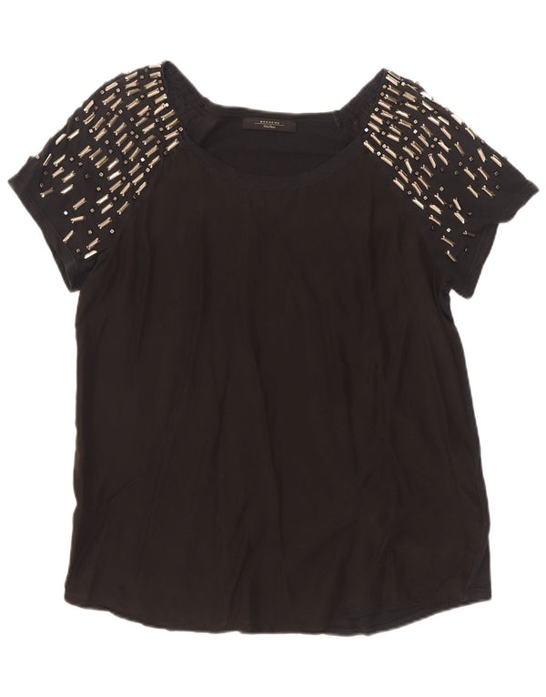 Camiseta feminina de fim de semana Max Mara UK 12 algodão preto médio