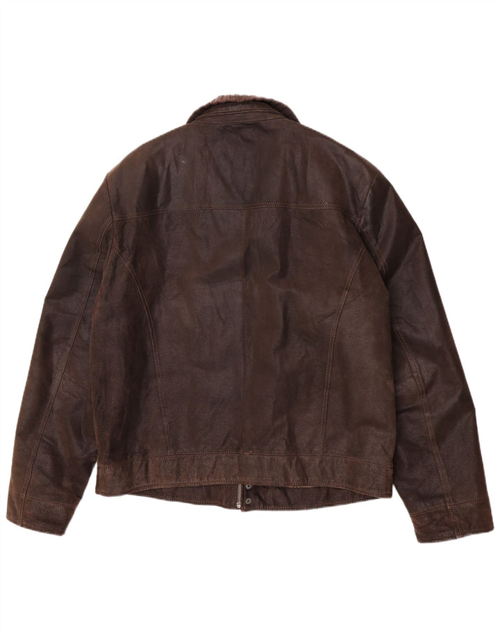 Jaqueta de couro masculina P&P People UK 42 XL couro marrom