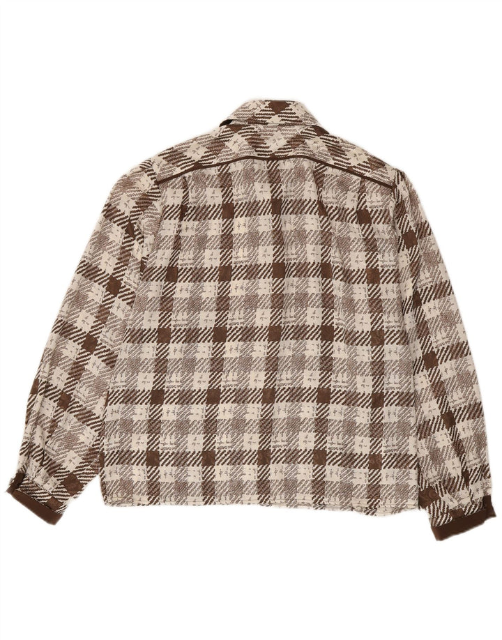 Camisa feminina vintage de ajuste regular Reino Unido 16 grande marrom houndstooth retrô