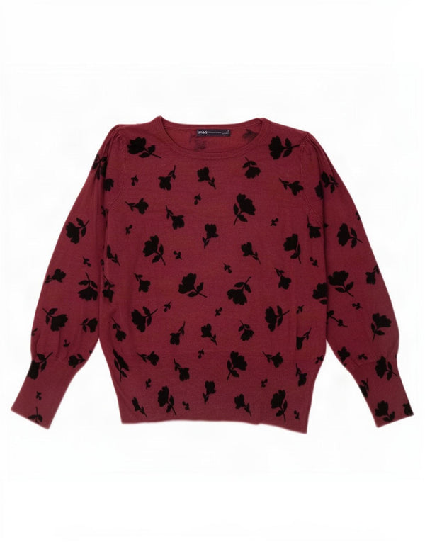 Suéter feminino Marks & Spencer com gola canoa Reino Unido 16 grande floral vermelho