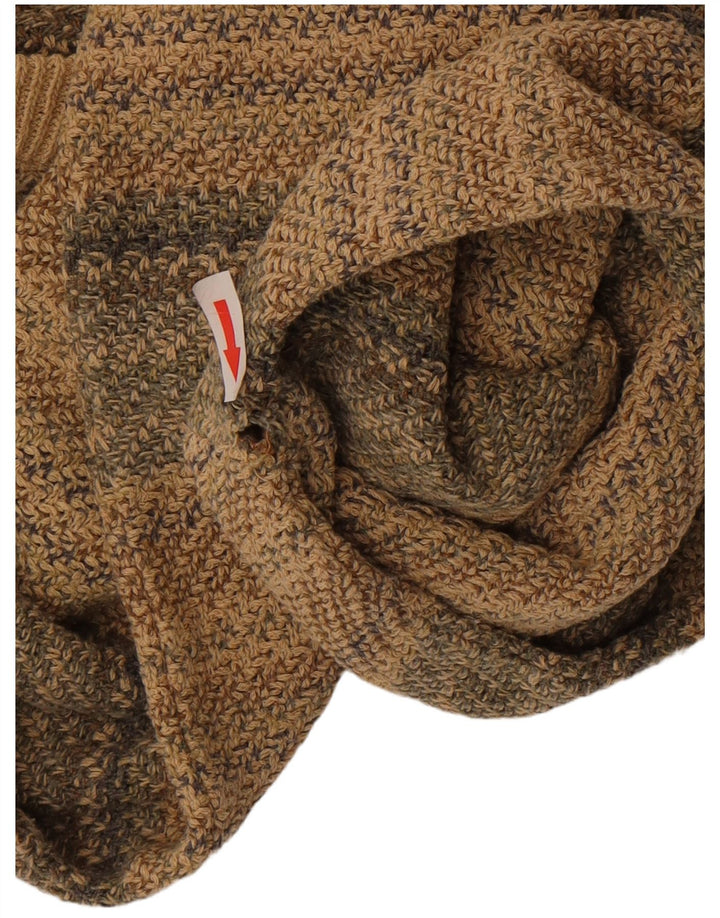 Suéter masculino vintage com decote em V listrado bege médio