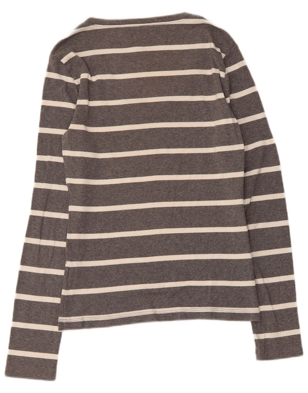 Top Tommy Hilfiger feminino manga comprida UK 8 pequeno algodão listrado cinza