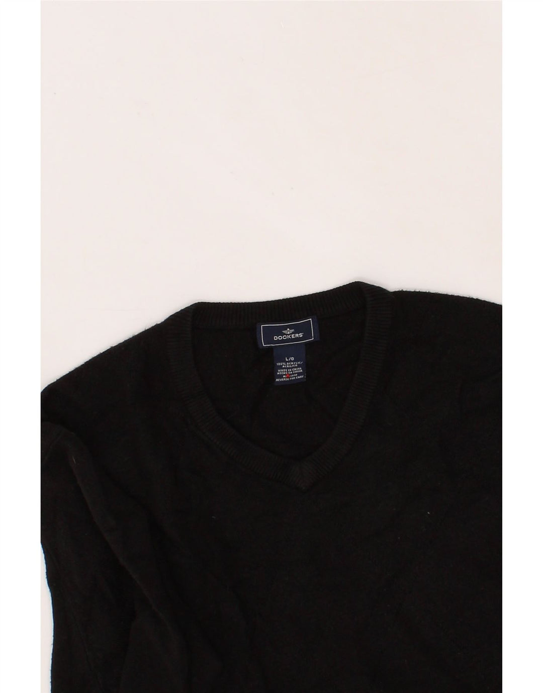 DOCKERS Mens V-Neck Jumper Sweater Large Black Acrylic Vintage Dockers and Second-Hand Dockers from Messina Hembry 