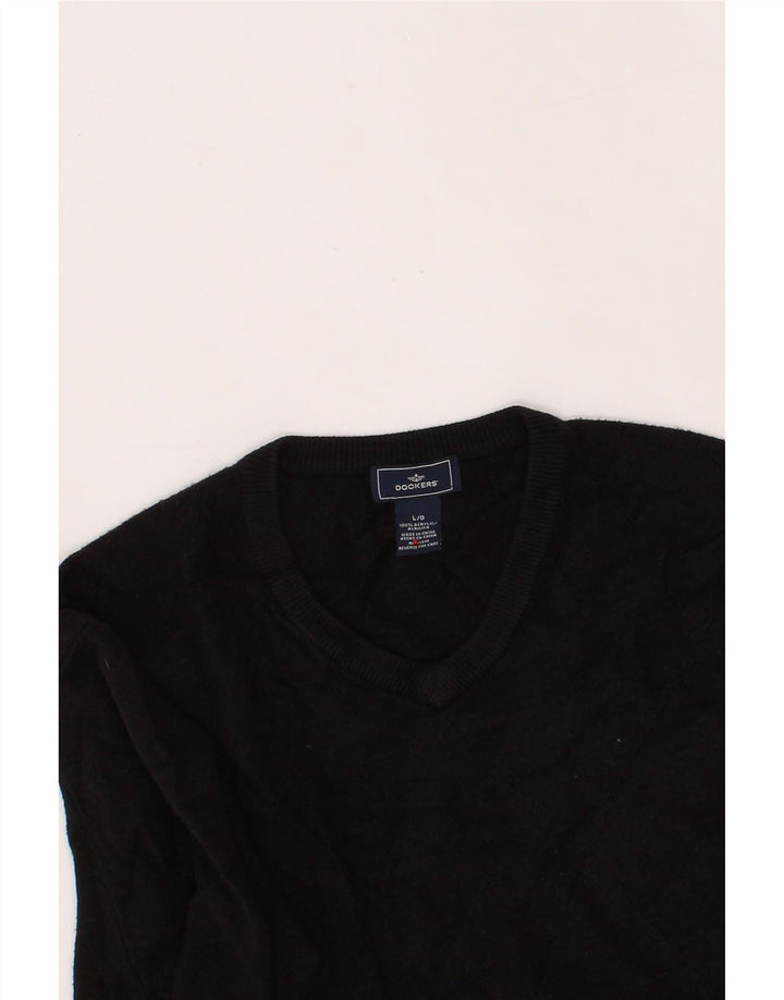 DOCKERS Mens V-Neck Jumper Sweater Large Black Acrylic Vintage Dockers and Second-Hand Dockers from Messina Hembry 
