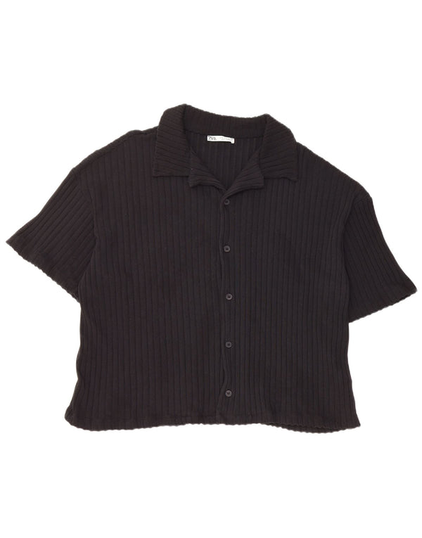 Camisa masculina de manga curta Zara algodão preto médio