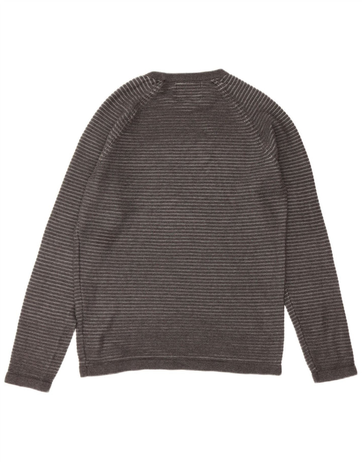 Suéter masculino JACK & JONES com gola redonda e risca de giz cinza grande