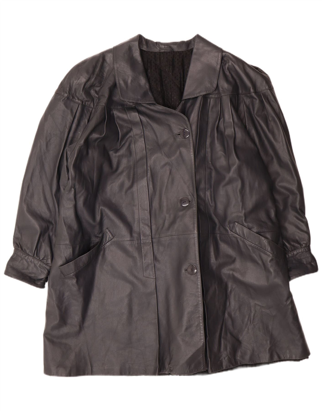 Casaco de couro superdimensionado feminino vintage IT 44 médio couro preto clássico