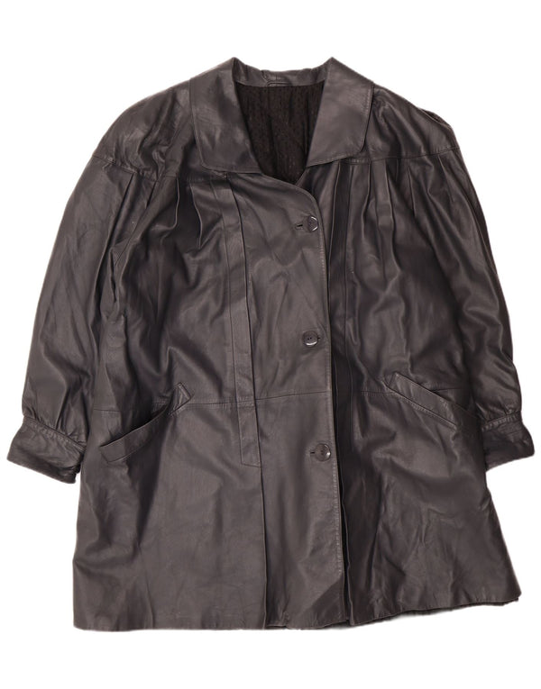 Casaco de couro superdimensionado feminino vintage IT 44 médio couro preto clássico