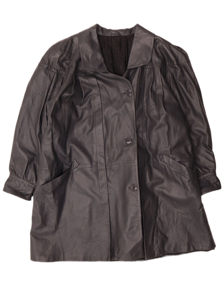 Casaco de couro superdimensionado feminino vintage IT 44 médio couro preto clássico