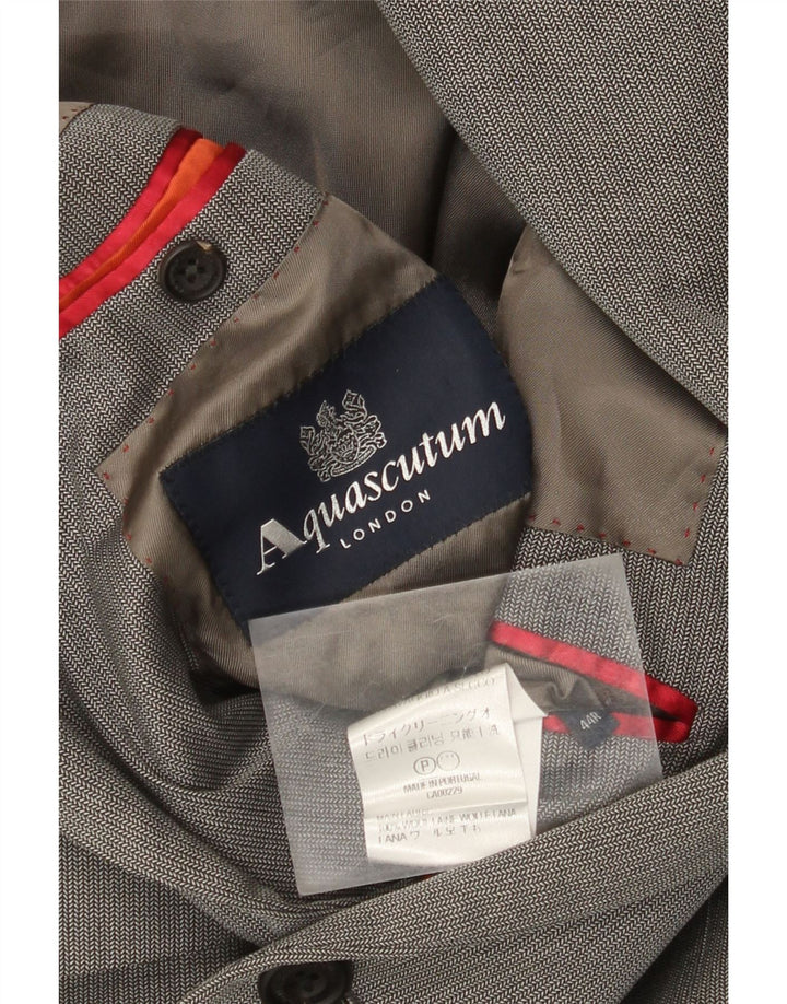 Jaqueta blazer masculina Aquascutum com 1 botão Reino Unido 44 2XL lã espinha de peixe cinza