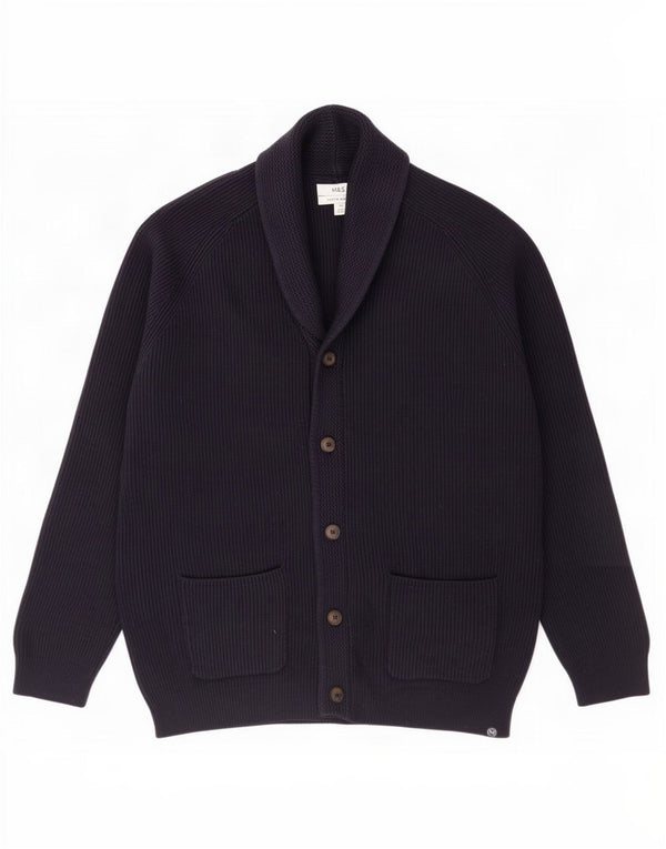 Marks & Spencer Mens Cardigan Sweater 2XL Navy Blue Polyester