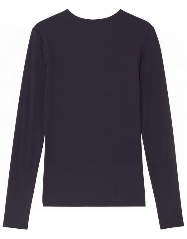 Top feminino Zara manga comprida UK 8 pequeno azul marinho poliamida