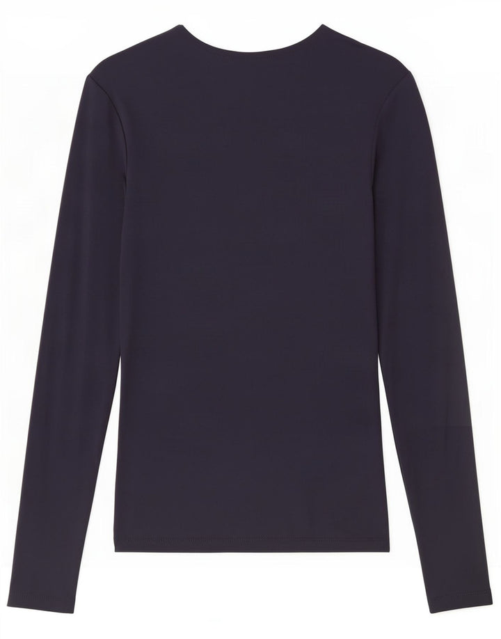 Top feminino Zara manga comprida UK 8 pequeno azul marinho poliamida