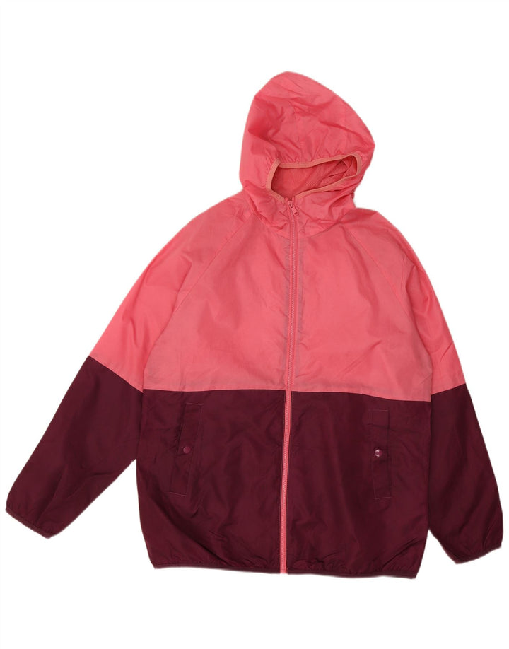 Jaqueta de chuva feminina com capuz Marks & Spencer Reino Unido 14 bloco colorido rosa médio
