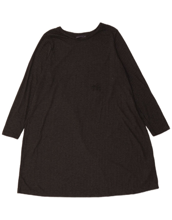 Vestido camiseta feminino de manga comprida Marks & Spencer UK 18 XL preto poliéster