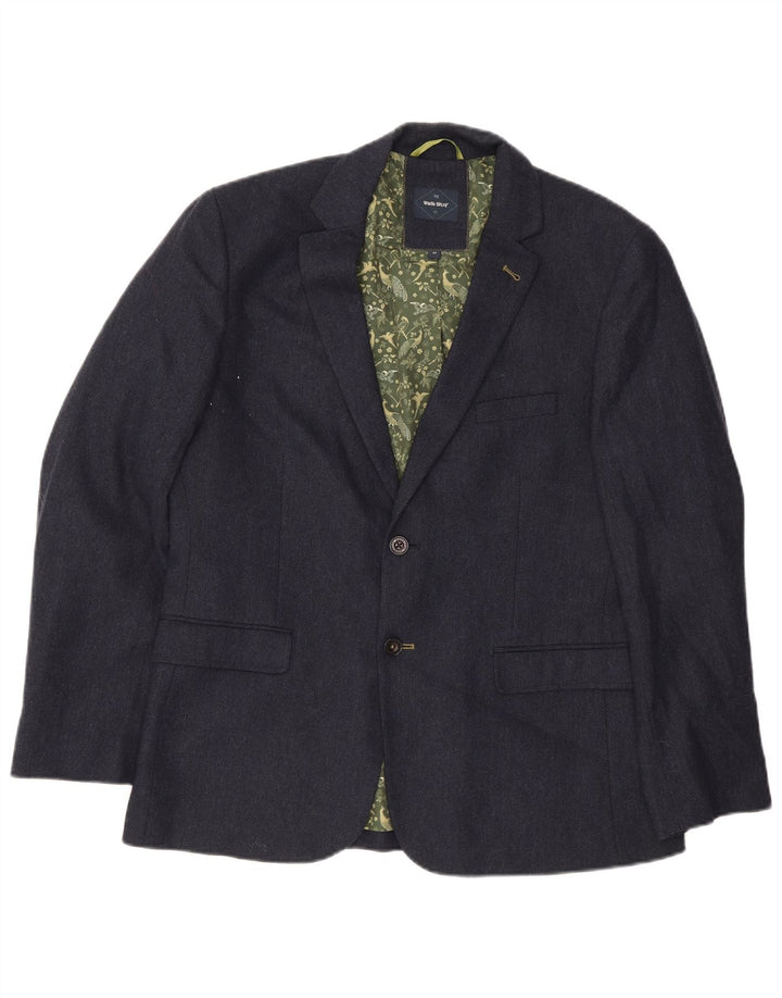 Jaqueta blazer masculina com 2 botões White Stuff Reino Unido 42 XL lã azul marinho