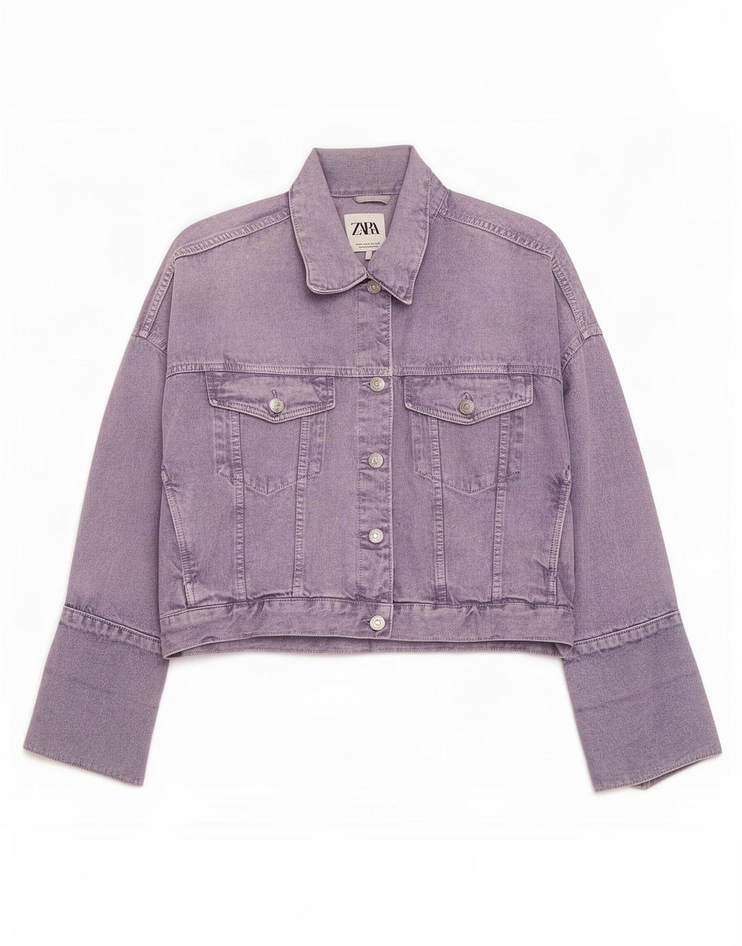 Jaqueta jeans oversized feminina Zara Reino Unido 14 algodão roxo médio