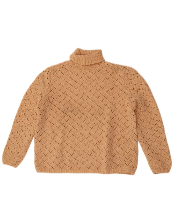 Suéter feminino vintage com gola redonda Reino Unido 14 bege médio