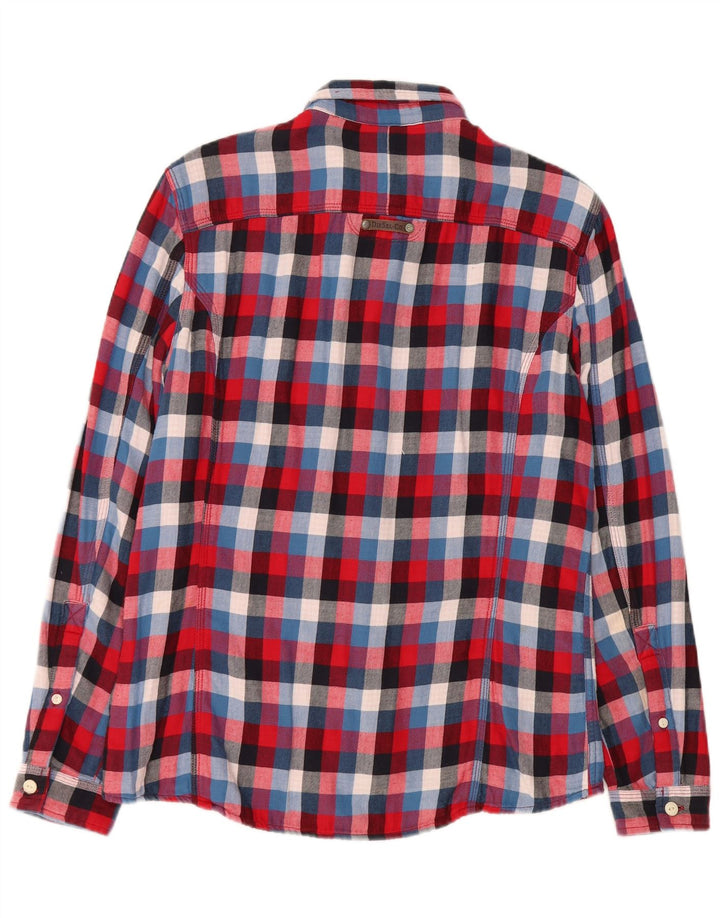 Camisa masculina diesel de flanela média xadrez vermelha de algodão