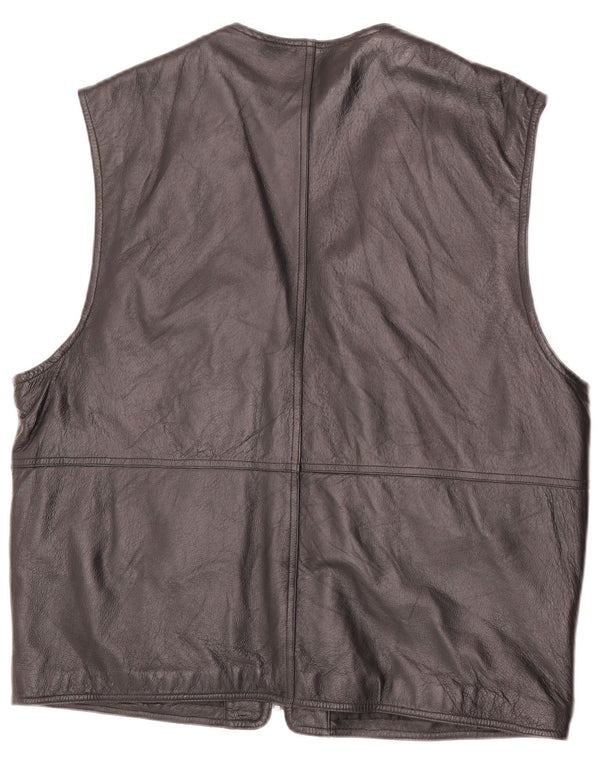 Colete utilitário de couro masculino vintage IT 52 XL preto