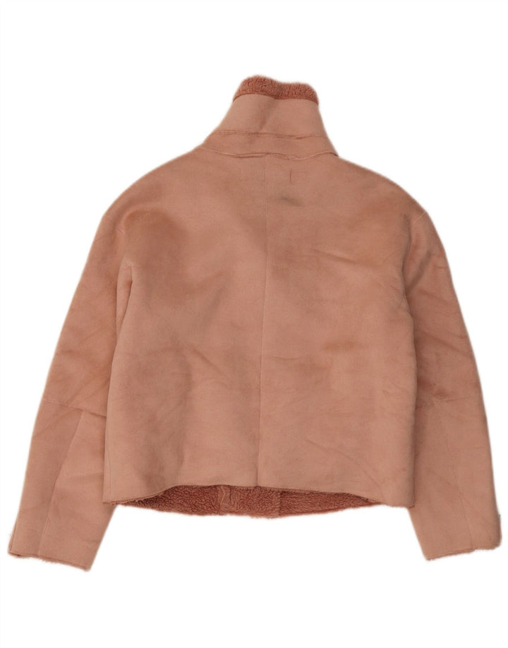 Zara Womens Sherpa Jacket UK 10 Pequeno Poliéster Rosa
