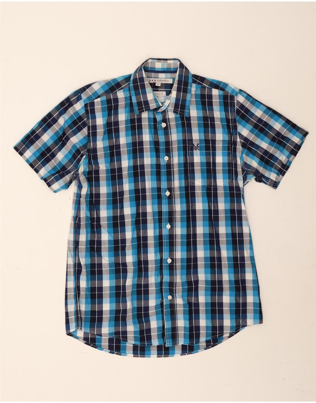 Crew Clothing Camisa masculina de manga curta clássica de ajuste médio xadrez azul marinho