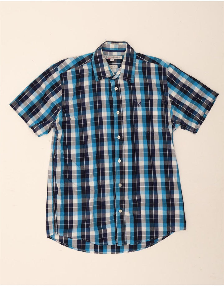 Crew Clothing Camisa masculina de manga curta clássica de ajuste médio xadrez azul marinho