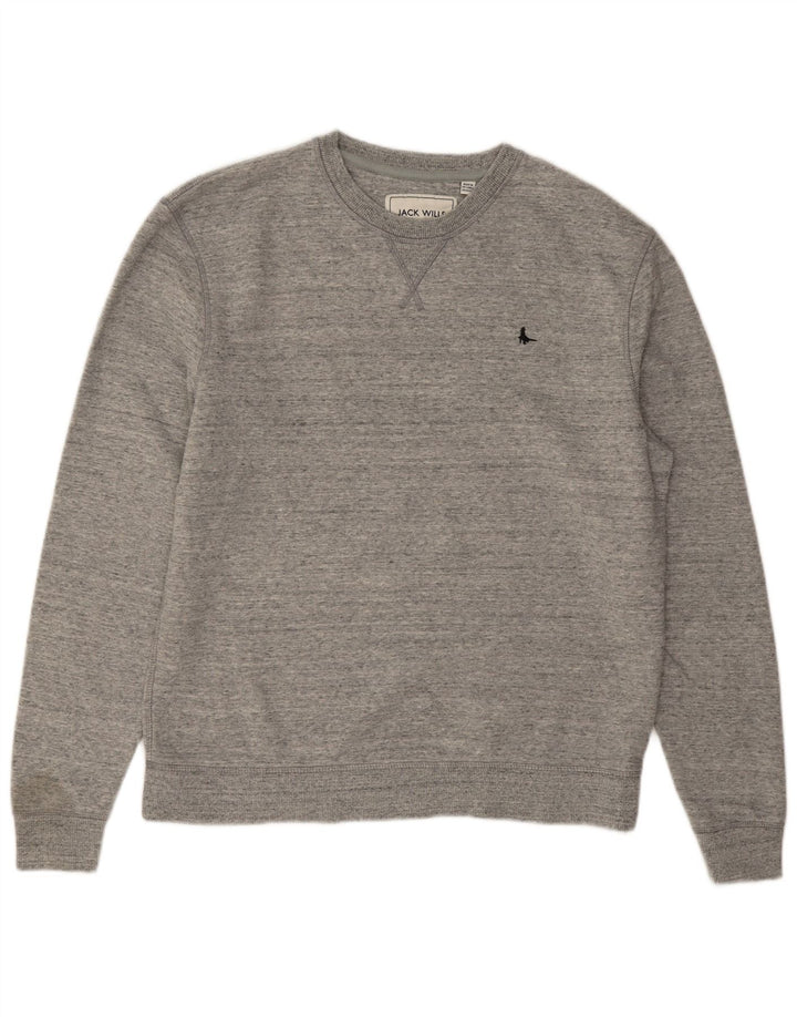 Jack Wills moletom masculino jumper médio cinza algodão manchado