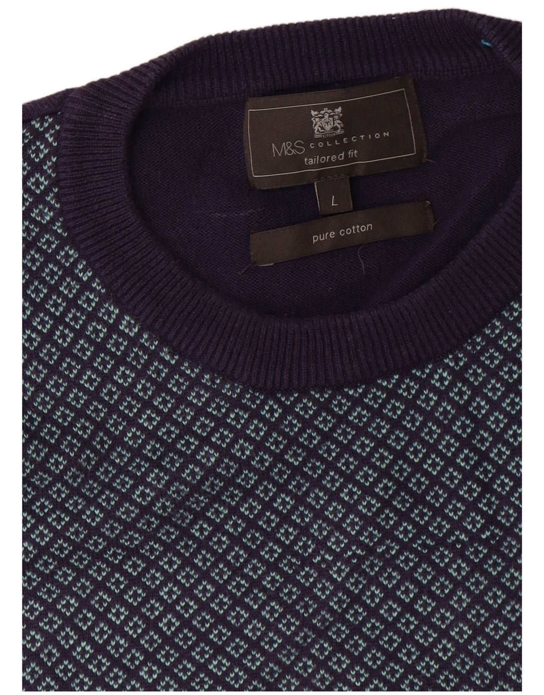 Suéter masculino Marks & Spencer com ajuste personalizado e gola redonda, grande azul marinho